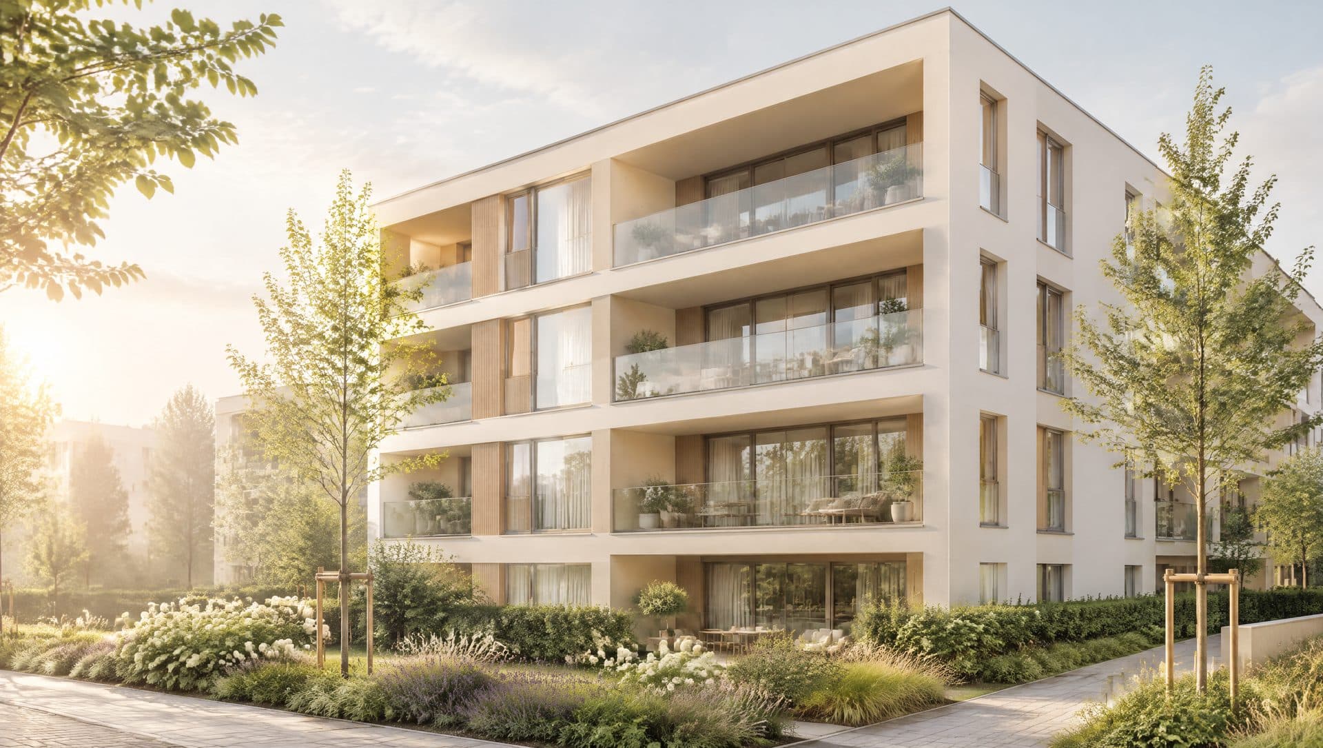 Moderner Neubau mit großen Balkonen