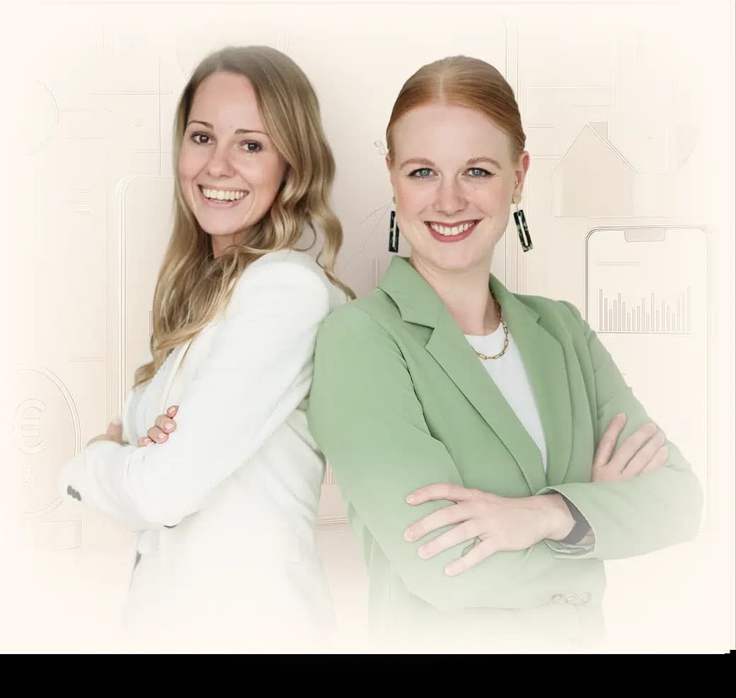 Zwei Expertinnen von Investforwomen im weißen und salbeigrünen Blazer