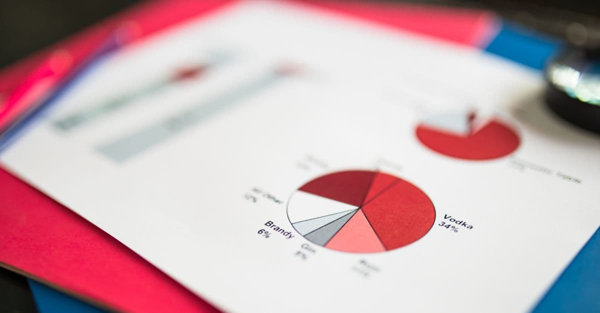Nahaufnahme eines Kreisdiagramms auf farbigem Papier, das Finanzdaten und Analyse hervorhebt.